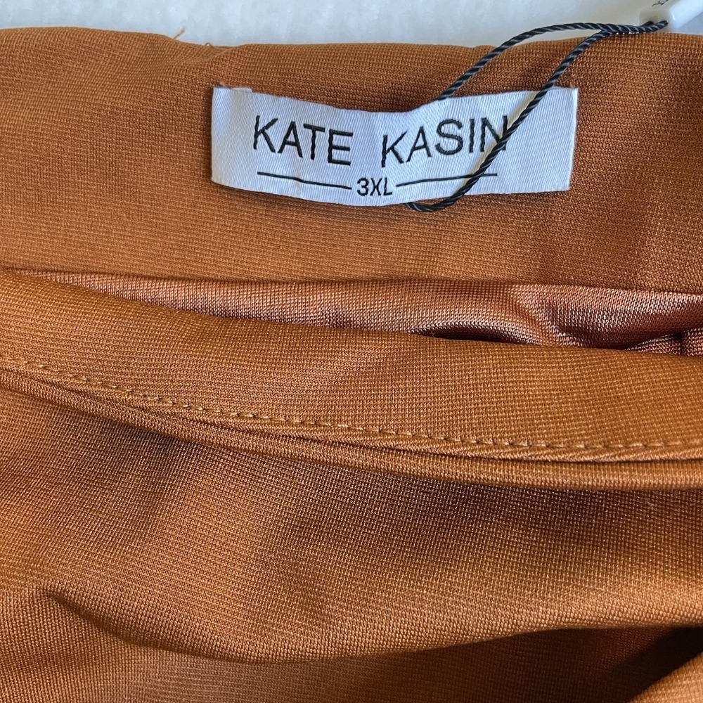 Kate Kasin Womens Faux Wrap Knot Front Asymmetric Midi Skirt Copper, 3XL - Picture 3 of 8